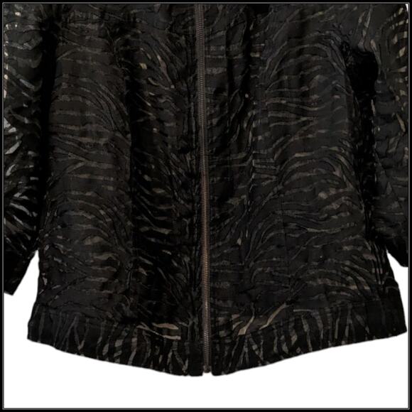 Clara S Black Sheer Mesh Textured Zip Up Shirt Jacket Zebra AOP Women's XL - Picture 6 of 9